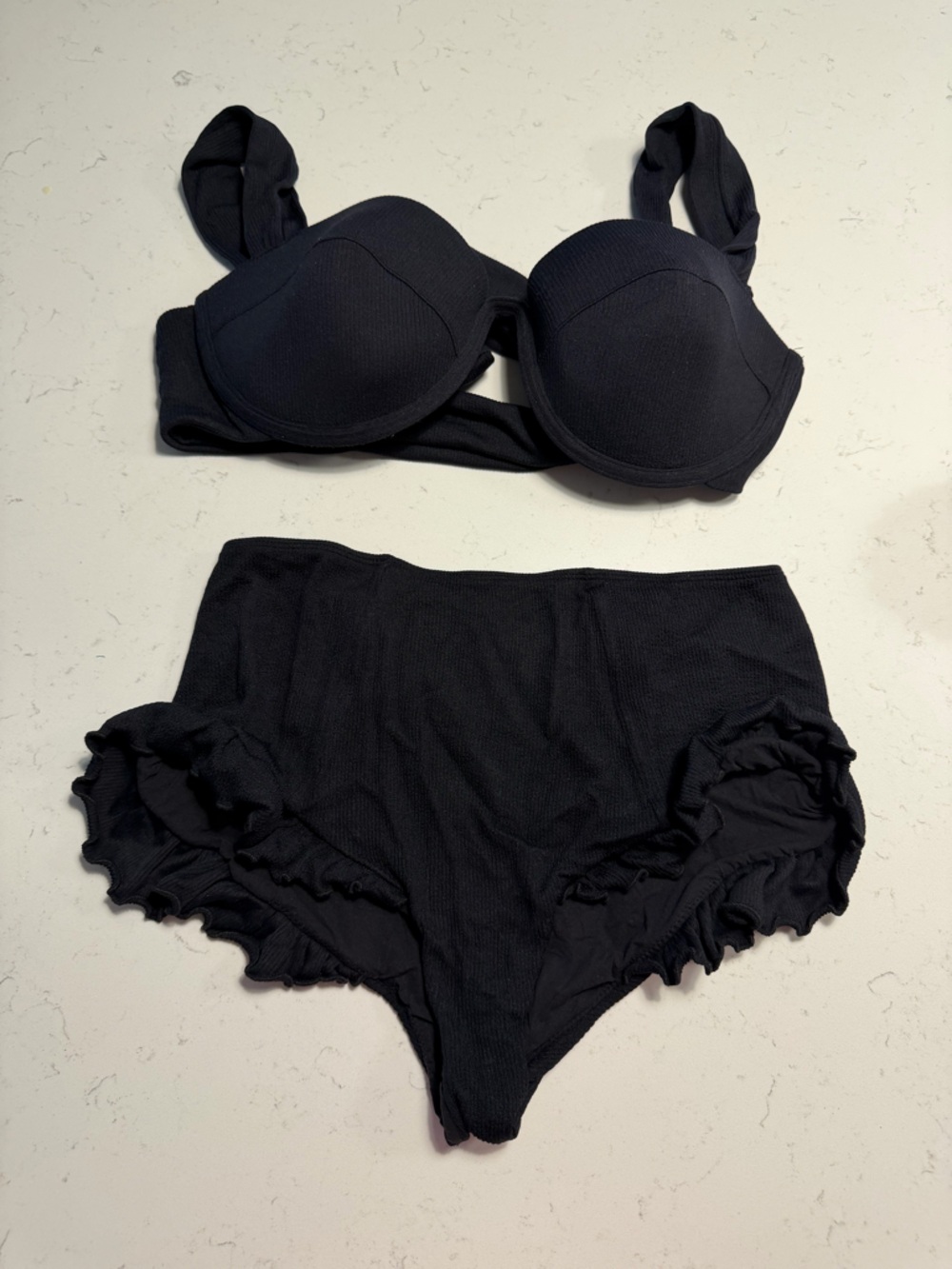 Rani Arabella Black Two-Piece Bikini Set with High-Waist Ruffled Bottoms